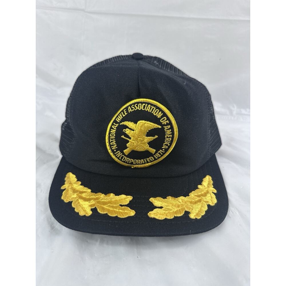 NRA Hat Cap Trucker SnapBack Firearms Freedom Black Embroidered Made In USA Vtg